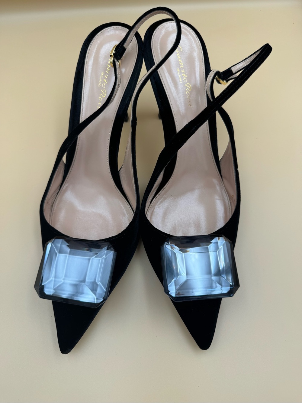 Gianvito Rossi Crystal Slingback Pumps Black EU 41.5 US 11 Heels Italy - Picture 14 of 15